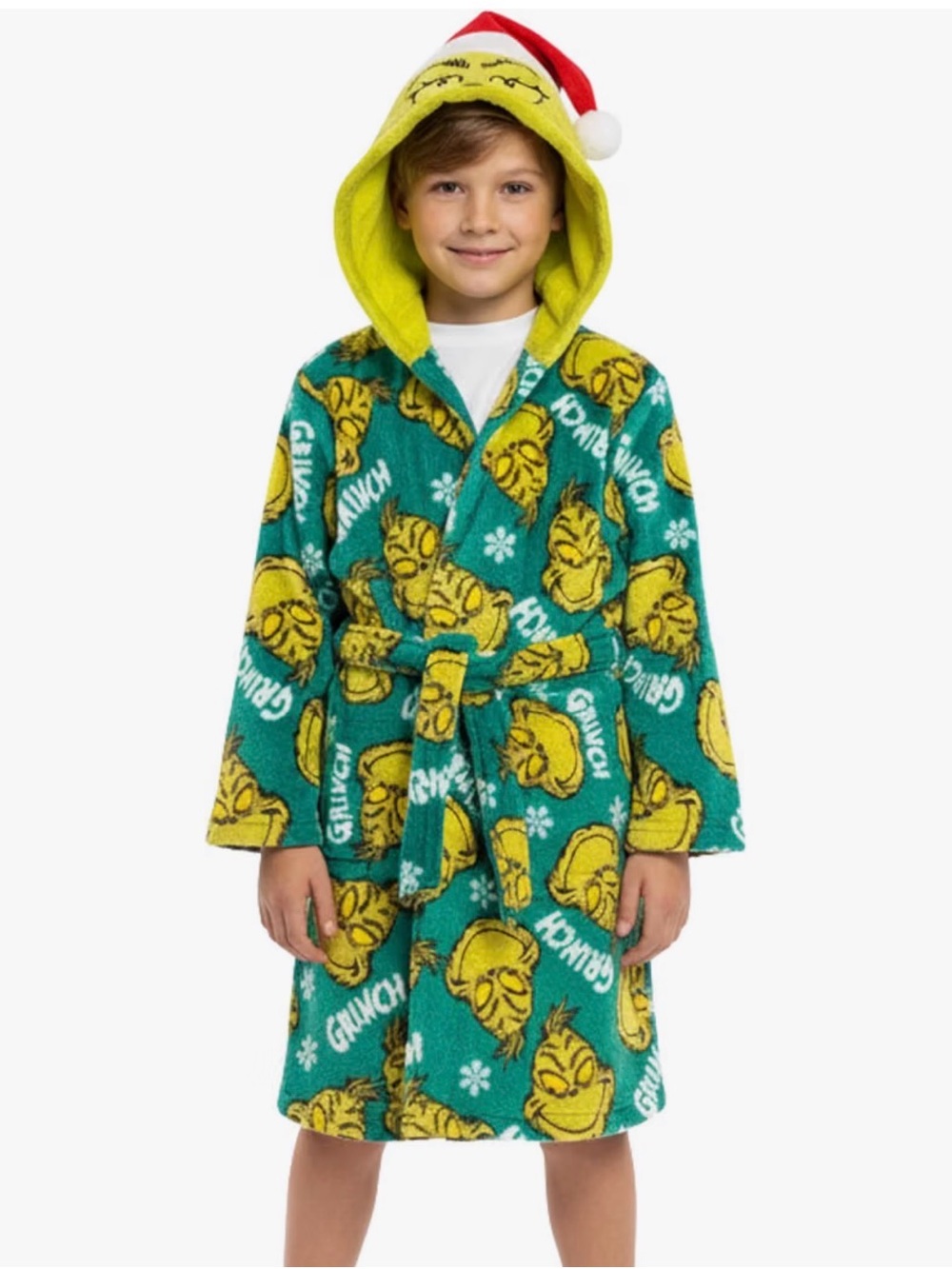 Dr Seuss The Grinch Fleece Kids Plush Hooded Bathrobe, Size 6